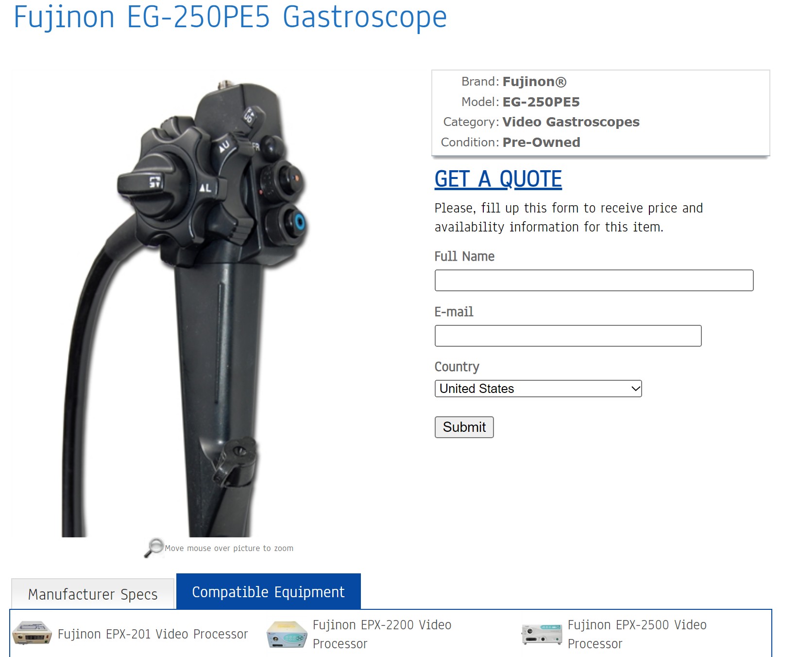 Fujinon EG-250PE5 Gastroscope(소아용 위내시경 스코프)